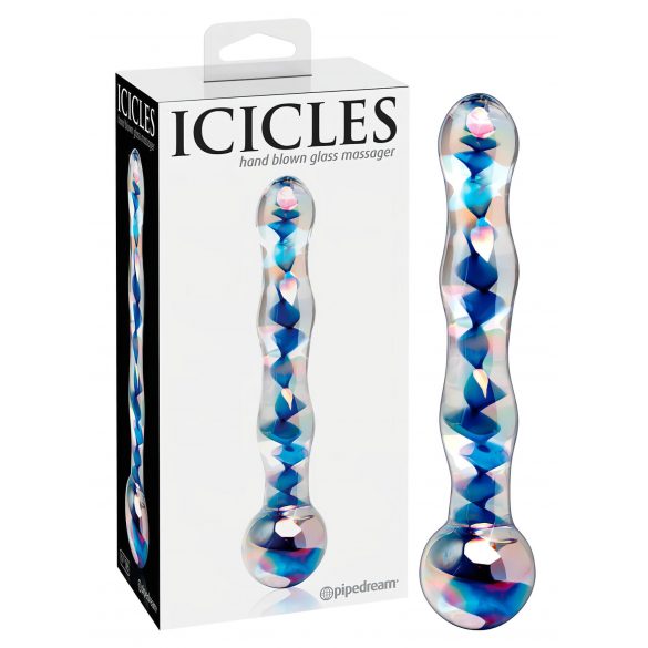 "Icicles Nr. 08 - viļņains, divgals, stikla dildo (caurspīdīgs-zils)"