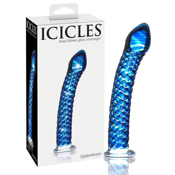 "Icicles No. 29 - spirālveida stikla dildo ar peni (zils)"