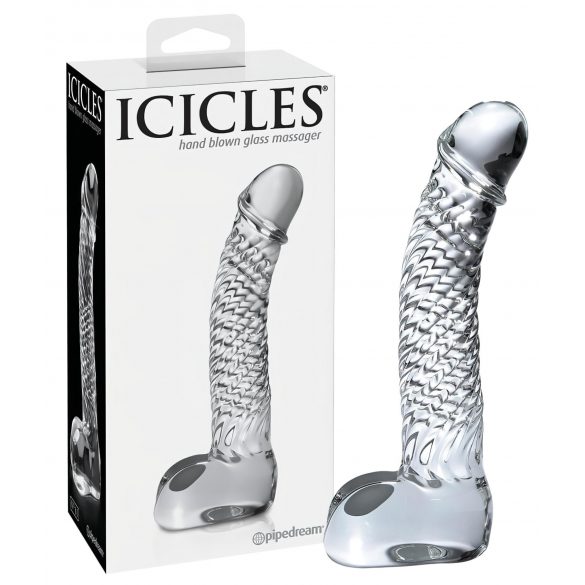 "Icicles No. 61 - sēklinieku, dzimumlocekļa stikla dildo (caurspīdīgs)"