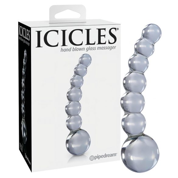 Icicles Nr. 66 - izliekts, bumbuļveida, stikla dildo (caurspīdīgs)