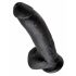 King Cock 9 - liels piesūceknis dildo ar sēkliniekiem (23 cm) - melns