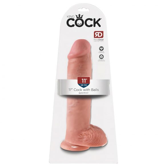 King Cock 11 - piesūcekņa pamatnes, ar sēkliniekiem dildo (28 cm) - dabīga krāsa