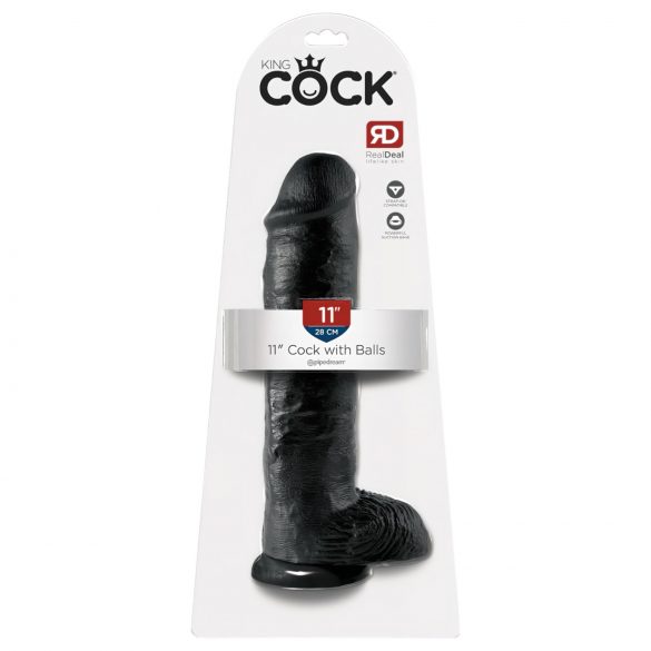 King Cock 11 - liels piesūcekņa dildo ar sēkliniekiem (28cm) - melns