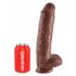 King Cock 11 - liels piesūcekņa, sēklinieku dildo (28 cm) - brūns