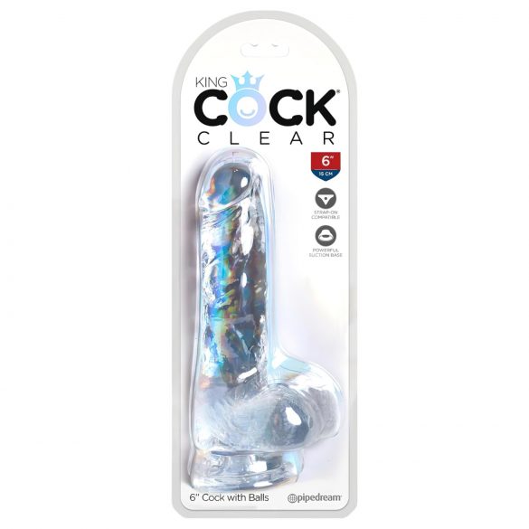 King Cock Clear 6 - piesūcekņa pamatne, ar sēkliniekiem, mazs dildo (15 cm)