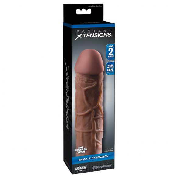 X-TENSION Mega 2 - reālistisks dzimumlocekļa uzmava (20,3 cm) - tumšs dabīgs