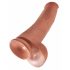 King Cock 15 - piesūcekņa pamatne, milzu dildo (38 cm) ar sēkliniekiem - tumša dabiskā krāsa