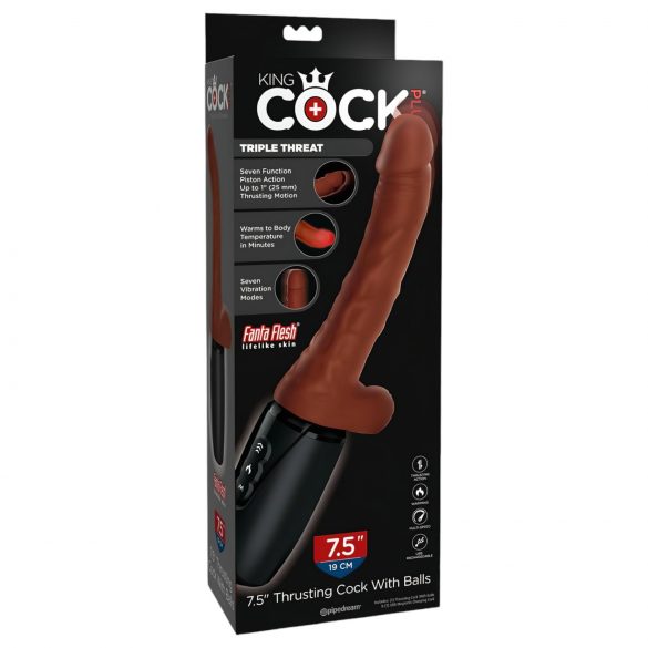 King Cock Plus 7,5 - olveida vibrators ar sēkliniekiem (brūns)