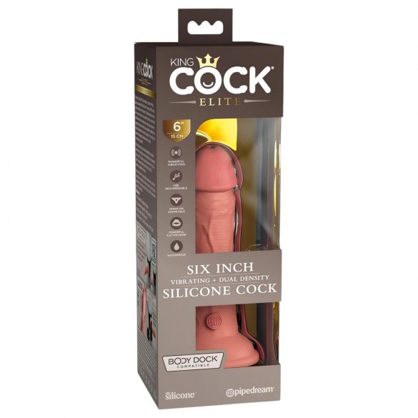 King Cock Elite 6 - ar piesūcekņa pamatni, reālistisks vibrators 15 cm (tumši dabīgs)