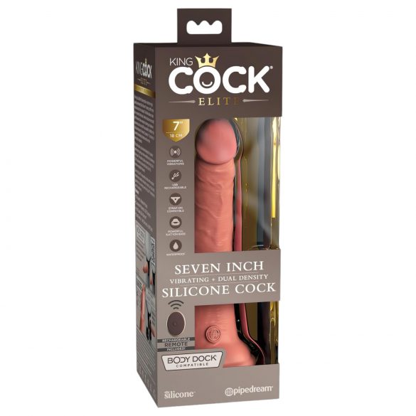 King Cock Elite 7 - ar pamatni, ar tālvadību vibrators 18cm - dabiska