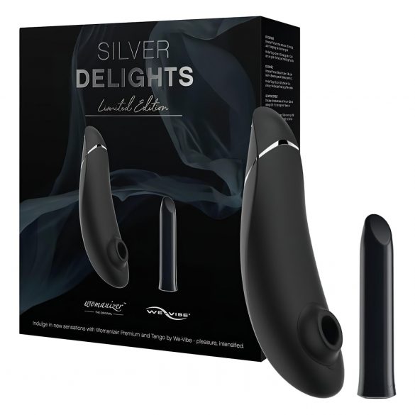 Womanizer Silver Delights - gaisa viļņu vibratora komplekts (melns)