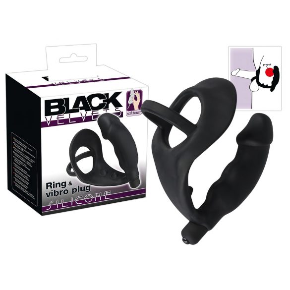 Black Velvet - anālais vibrators ar dzimumlocekļa un sēklinieku gredzenu (melns)