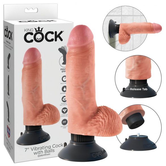 King Cock 7 izliecams, ar sēkliniekiem, piesūcekņa vibrators (18 cm) - dabīgs