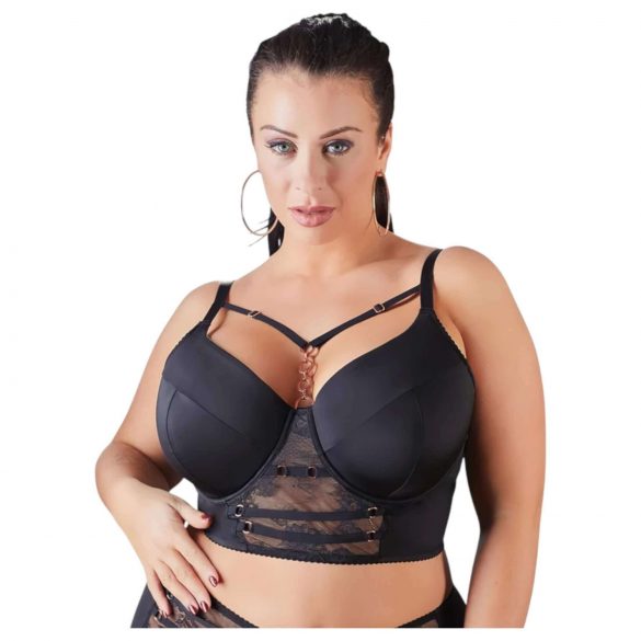 Cottelli Plus Size - mežģīņu krūšturis ar siksnām (melns) - 85E