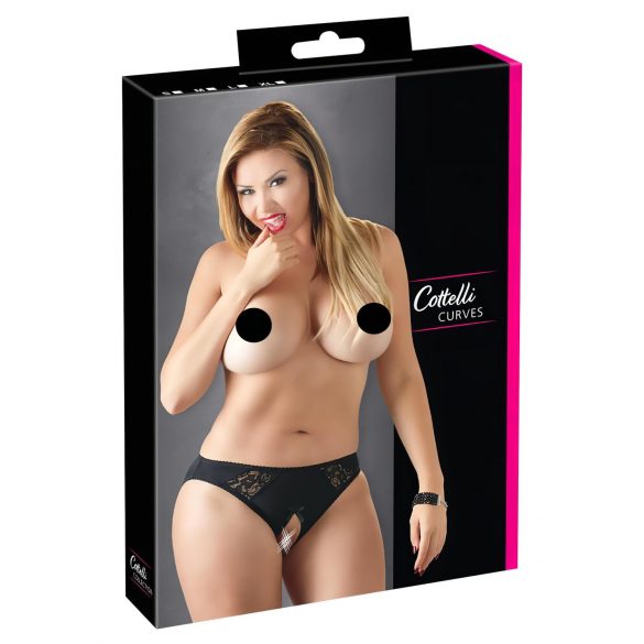 Cottelli Plus Size - mežģīņu, atvērtais apakšveļa (melna)