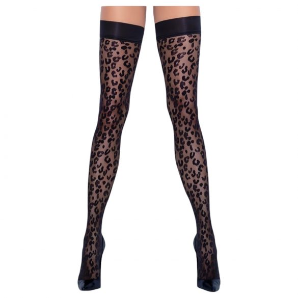 Cottelli Legwear - leopardraksts augšstilba zeķes (melns)