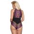 Cottelli Plus Size - ziedu rakstu bodijs (melns-violets)