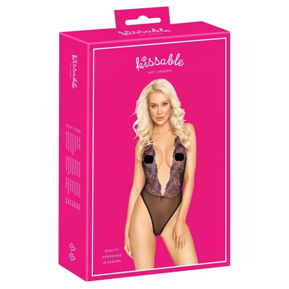 Kissable - rozā izšuvumu apakšveļa (melna) - L/XL