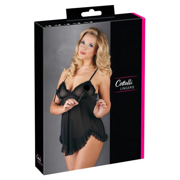 Cottelli - Viegls, volānveida babydoll (melns) - L