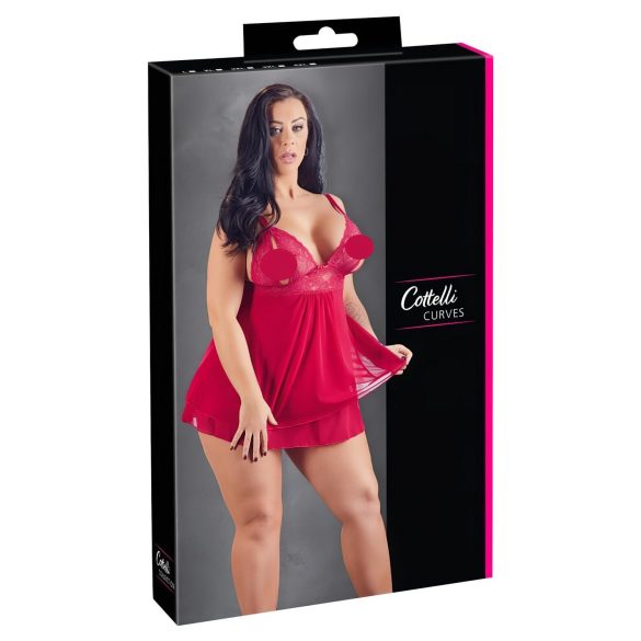 Cottelli Plus Size - mežģīņu, gaisīgs babydolls (sarkanā krāsā)