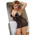 Cottelli Plus Size - mežģīņu caurspīdīga neglige (melna) - 2XL