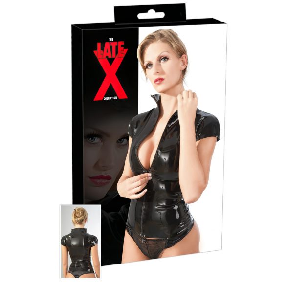 LATEX - rāvējslēdzēja, īsroku sieviešu augškrekls (melns)  - 2XL