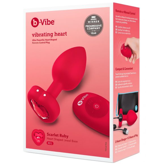 b-vibe hearts - bezvadu, uzlādējams anālais vibrators (sarkans)