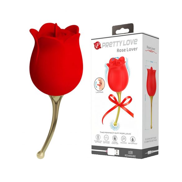 Pretty Love Rose Lover - mēles 2in1 klitora vibrators (sarkans)