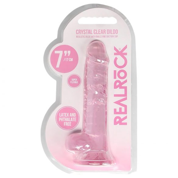 REALROCK - caurspīdīgs dabīgais dildo - rozā (17cm)