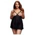 BACI Plus Size - atvērts, punktots babydoll - melns (XL-XXL)