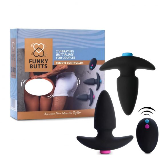 FEELZTOYS Funkybutts - uzlādējams radio anālais vibrators komplekts (melns)