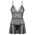 Obsessive 838-BAB-1 - läbipaistev pitsiline babydoll koos stringidega (must)  - XXL