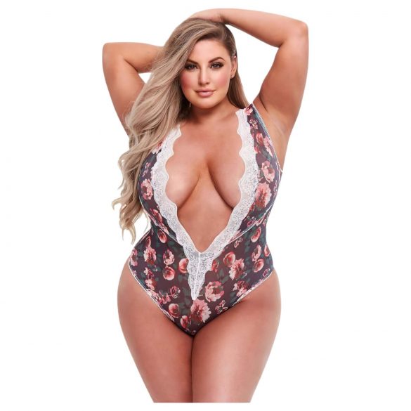 Baci Plus Size - ziedu, mežģīņu bodijs